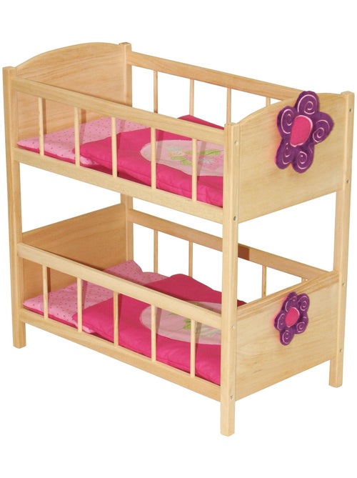 ROBA Lit Superposé pour Poupée Jumelle en Bois "Happy Fee" + Équipement Textile - Naturel/ Rose - Kiabi