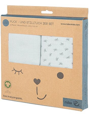 ROBA Lot 2 Serviettes d'Allaitement 'Lil Planet' - 120 x120 - Coton Bio OEKOTEX