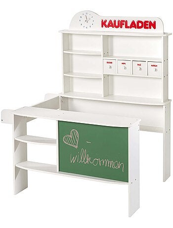 ROBA Marchande en Bois à 4 Tiroirs et Étagères - Horloge et Tableau Intégrés