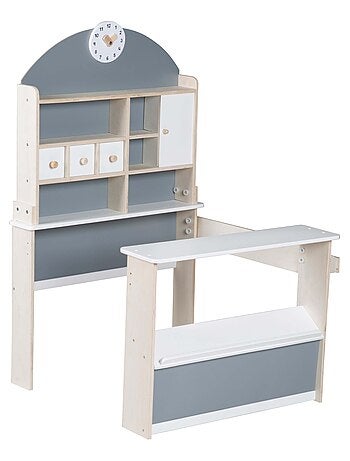 ROBA Marchande en Bois à Étagères et 3 Tiroirs + 2 Comptoirs et Horloge