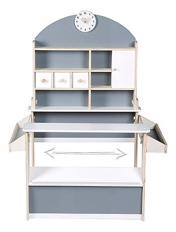 ROBA Marchande en Bois à Étagères et 3 Tiroirs + 2 Comptoirs et Horloge