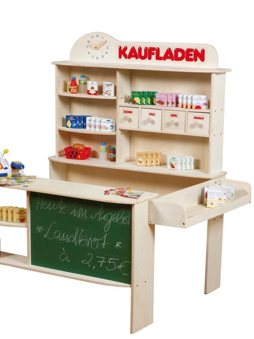 ROBA Marchande en Bois + Caisse Enregistreuse avec Microphone et Autres Accessoires - Naturel - Kiabi