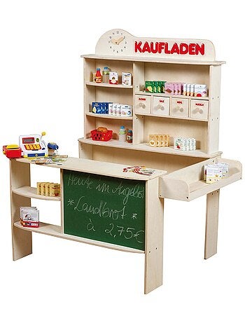 ROBA Marchande en Bois + Caisse Enregistreuse avec Microphone et Autres Accessoires