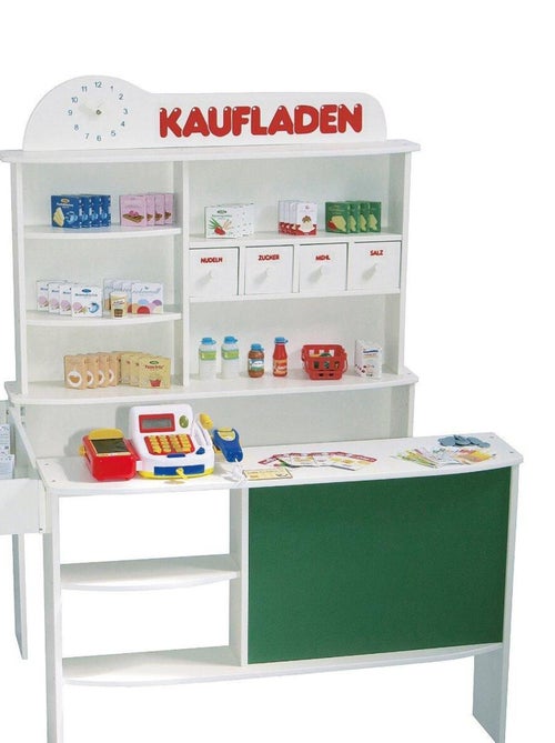 ROBA Marchande en Bois + Caisse Enregistreuse et Accessoires - Horloge et Tableau Intégrés - Blanc - Kiabi