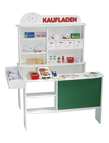 ROBA Marchande en Bois + Caisse Enregistreuse et Accessoires - Horloge et Tableau Intégrés