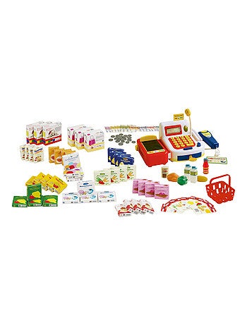 ROBA Marchande en Bois + Caisse Enregistreuse et Accessoires - Horloge et Tableau Intégrés