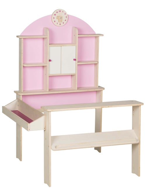 ROBA Marchande Enfant en Bois avec Horloge - Étagères et 2 Portes Coulissantes - Kiabi