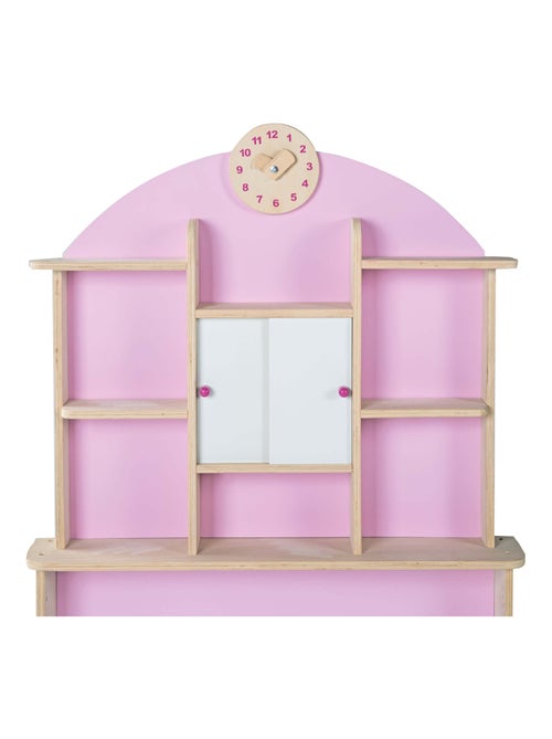 ROBA Marchande Enfant en Bois avec Horloge - Étagères et 2 Portes Coulissantes - Kiabi