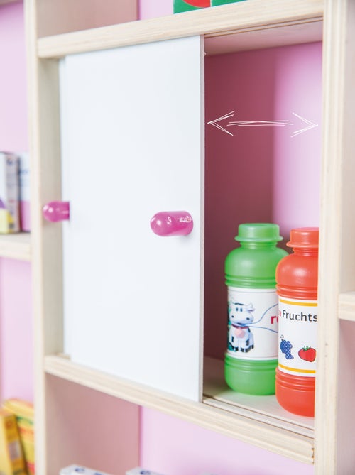 ROBA Marchande Enfant en Bois avec Horloge - Étagères et 2 Portes Coulissantes - Kiabi