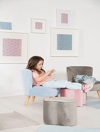 ROBA Mini Fauteuil en Velours "Lil Sofa" - Chaise Enfant avec Pieds en Bois Stables - Rose