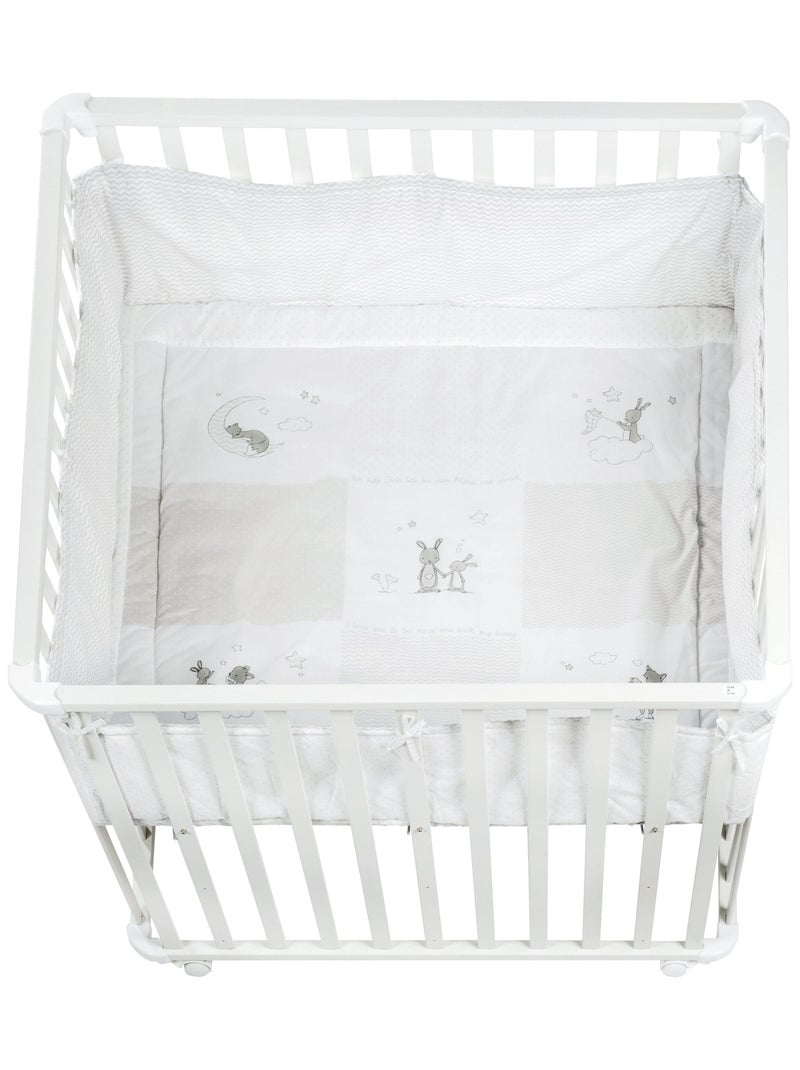 ROBA Parc bébé 100 x 100 cm + Tapis de Parc "Fox et Bunny" - Bois Blanc Blanc - Kiabi