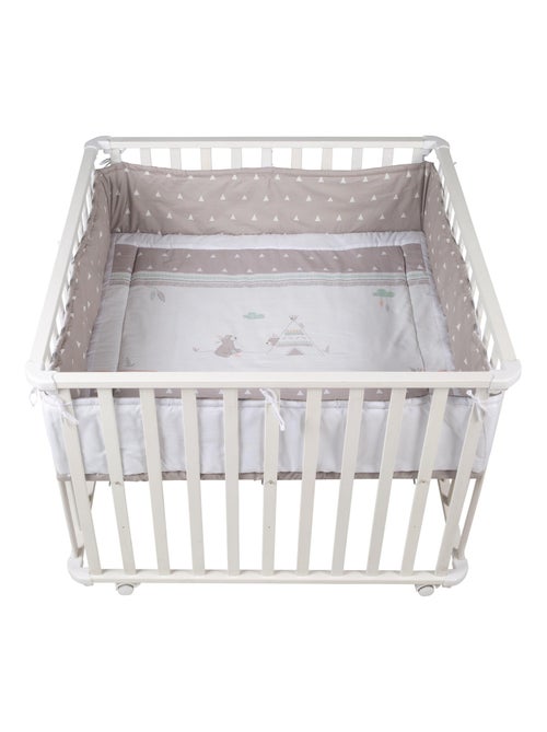 ROBA Parc bébé 100 x 100 cm + Tapis de Parc "Indibear" - Bois Blanc - Kiabi