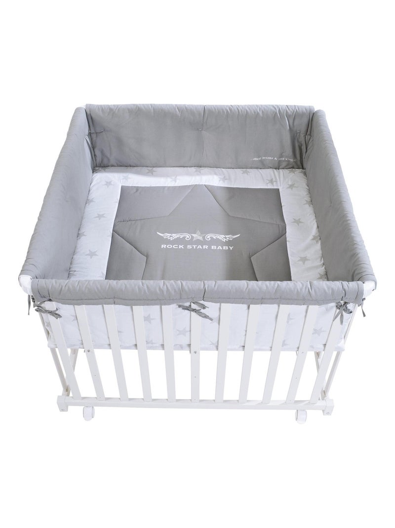 ROBA Parc Bébé Carré en Bois "Adam & Eule" + Tapis de Parc et Roues à Freins - Blanc Blanc - Kiabi