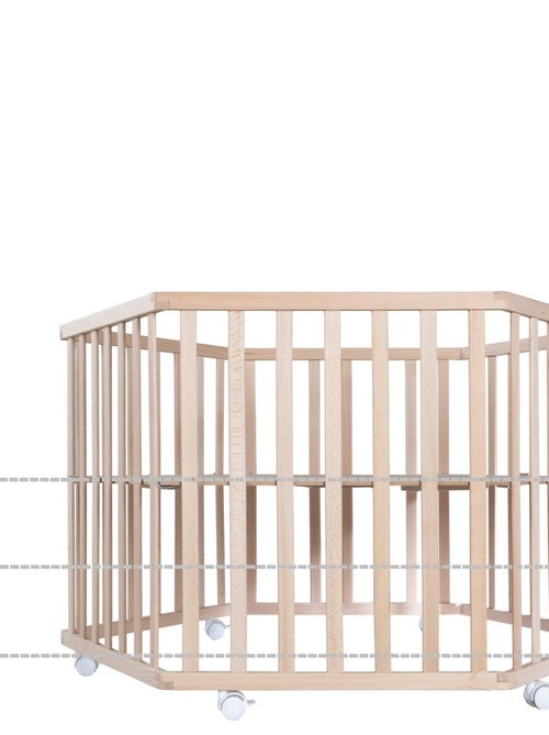 ROBA Parc Bébé "Cosiplay" Hexagonal + Tapis de Parc "Adam et Eule" - Hêtre Bio - Kiabi