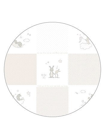 ROBA Parc Bébé en Bois 75x100 "Fox & Bunny" + Tapis de Parc Bébé et Roues à Freins - Blanc