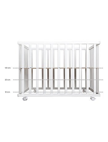 ROBA Parc Bébé en Bois 75x100 "Fox & Bunny" + Tapis de Parc Bébé et Roues à Freins - Blanc