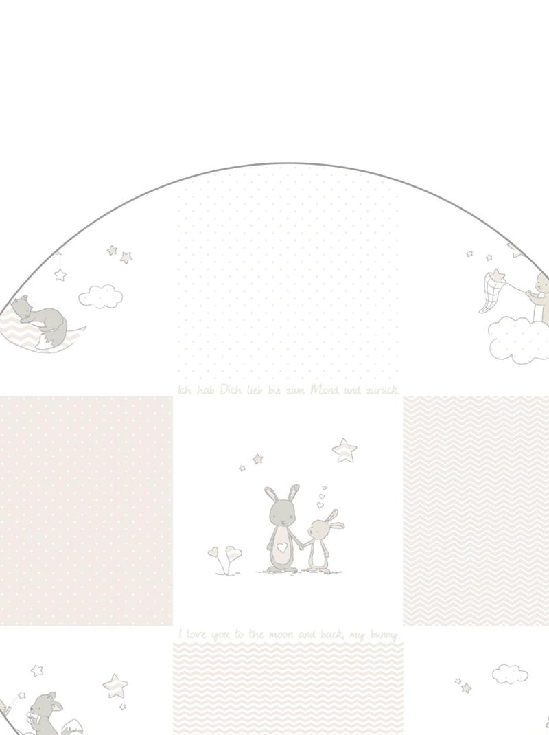 ROBA Parc Bébé en Bois 75x100 "Fox & Bunny" + Tapis de Parc Bébé et Roues à Freins - Blanc Blanc - Kiabi