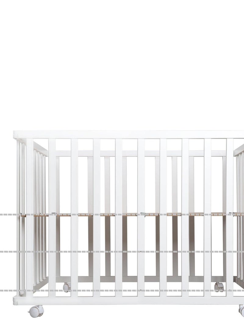 ROBA Parc Bébé en Bois 75x100 "Fox & Bunny" + Tapis de Parc Bébé et Roues à Freins - Blanc Blanc - Kiabi