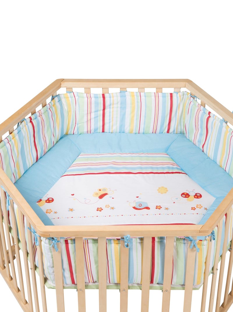 ROBA Parc Bébé Hexagonal "Butterfly" + Tapis de Parc et Roues à Freins - Bois Naturel Marron clair - Kiabi