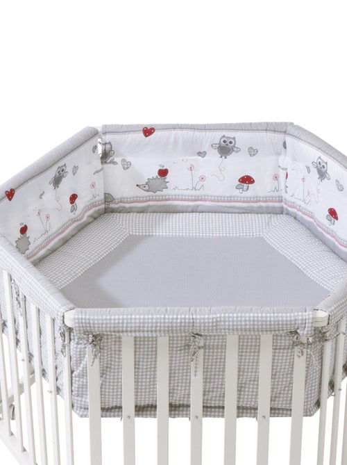 ROBA Parc Bébé Hexagonal en Bois "Adam & Eule" + Tapis de Parc et Roues à Freins - Blanc - Kiabi