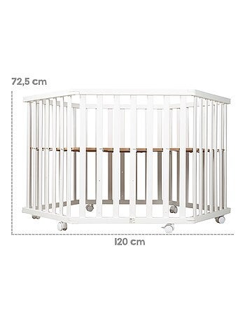 ROBA Parc Bébé Hexagonal en Bois "Miffy" + Tapis de Parc Bébé - Hauteur Réglable - Blanc