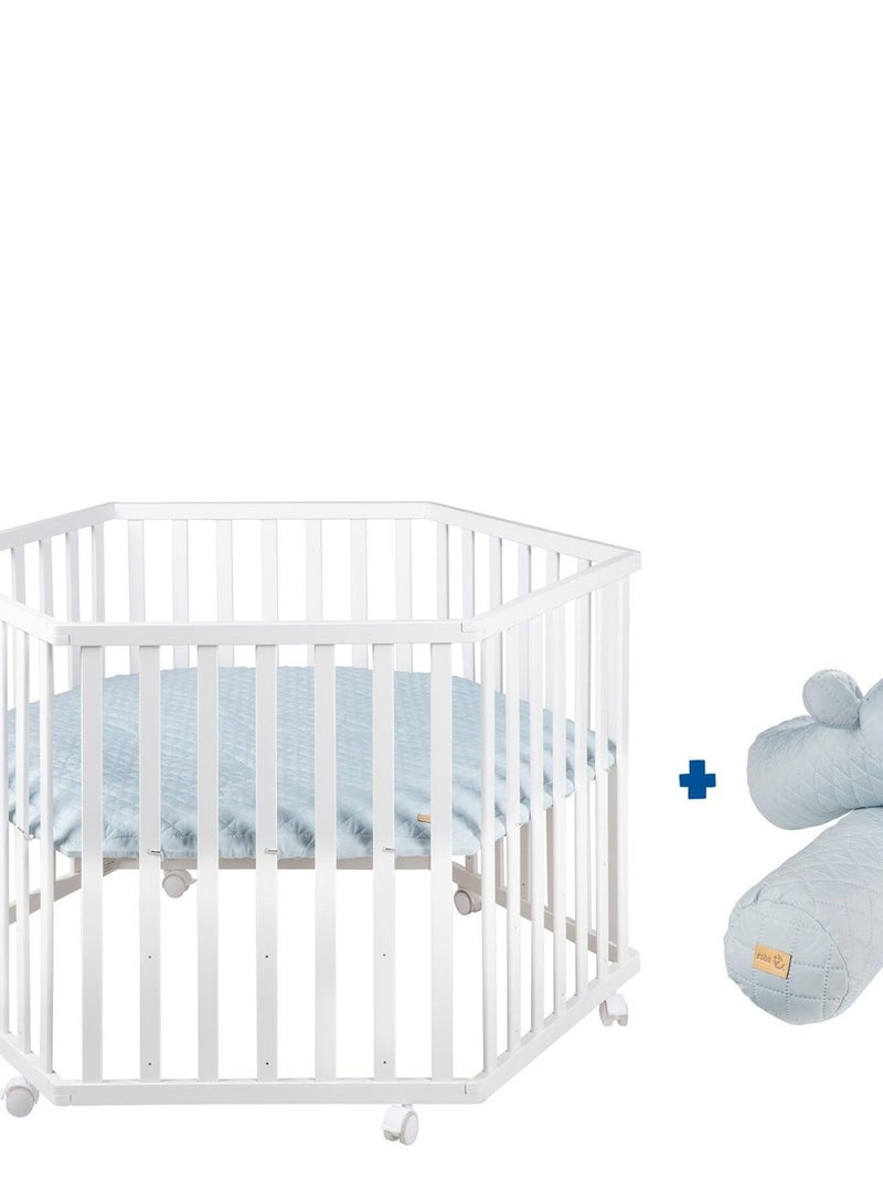ROBA Parc Bébé Hexagonal + Tapis et Serpent de Parc "roba Style" en Bleu Clair - Bois Blanc Blanc Bleu ciel - Kiabi