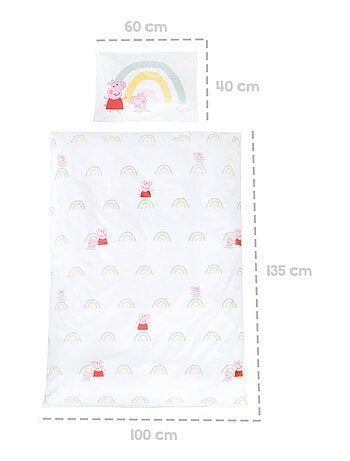 ROBA Parure de Lit Bébé 'Peppa Pig' 100 x 135 cm - 2 Pièces - Motif Arc-en-Ciel - Rose - Gris