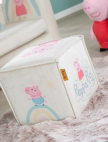 ROBA Pouf Bébé en Forme de Cube Peppa Pig - Tabouret Enfant en Velours Doux - Beige - Motif Cochon