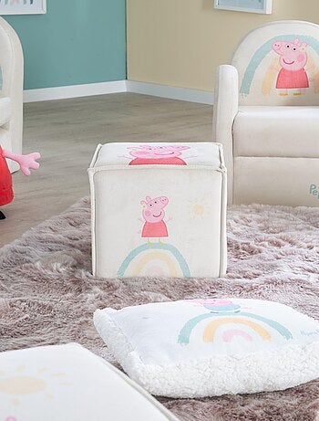 ROBA Pouf Bébé en Forme de Cube Peppa Pig - Tabouret Enfant en Velours Doux - Beige - Motif Cochon