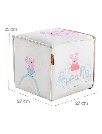 ROBA Pouf Bébé en Forme de Cube Peppa Pig - Tabouret Enfant en Velours Doux - Beige - Motif Cochon