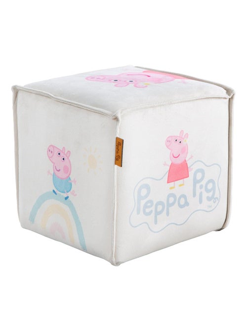 ROBA Pouf Bébé en Forme de Cube Peppa Pig - Tabouret Enfant en Velours Doux - Beige - Motif Cochon - Kiabi