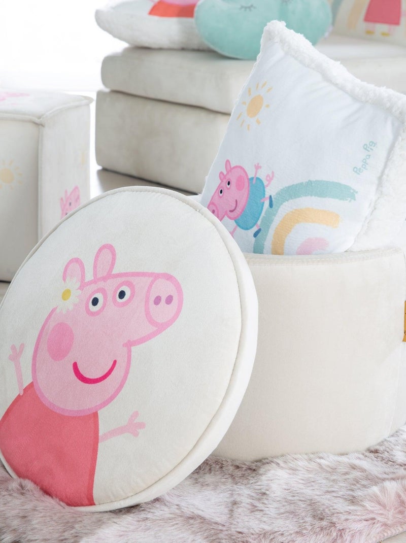 ROBA Pouf Coffre Bébé Rond Peppa Pig - Pouf de Rangement en Velours - Beige - Motif Truie Beige - Kiabi