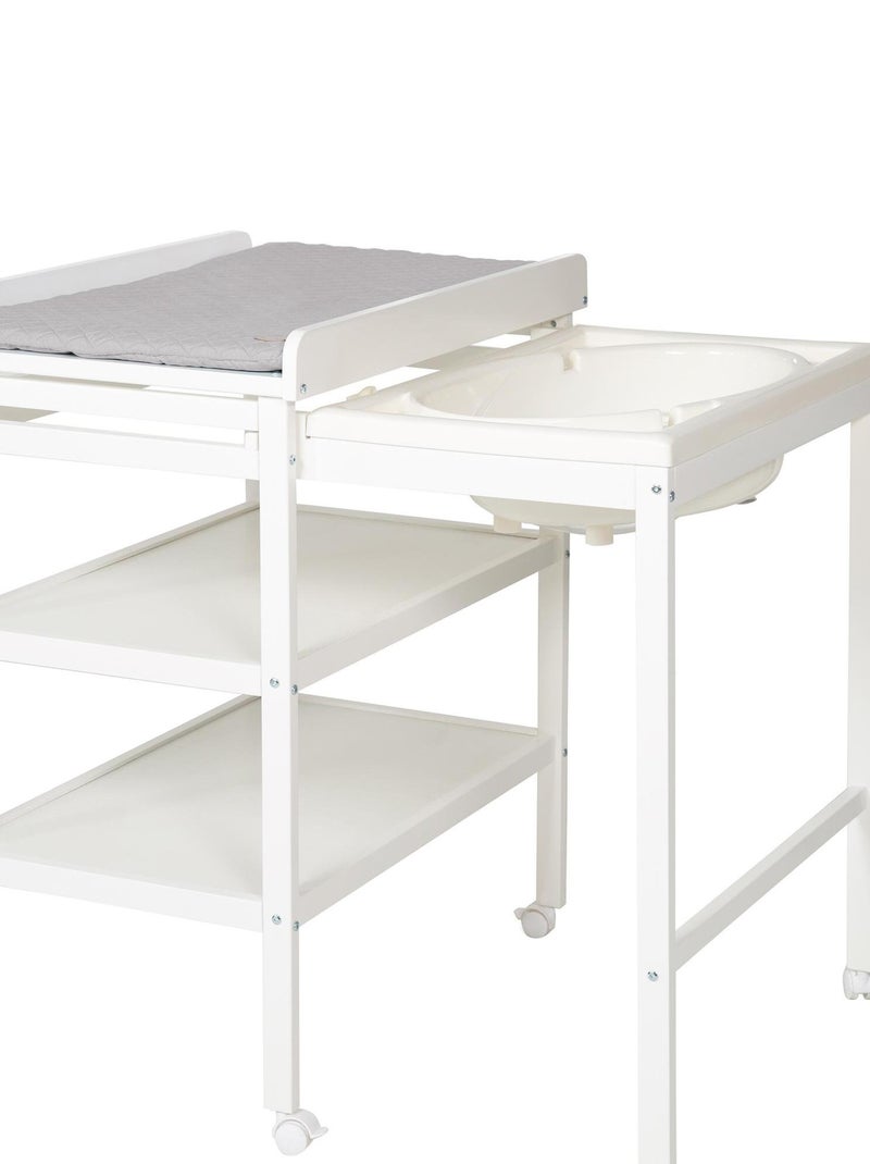 ROBA Table à Langer 2en1 + Baignoire Extensible + Matelas - 2 Compartiments - Bois Blanc Blanc - Kiabi