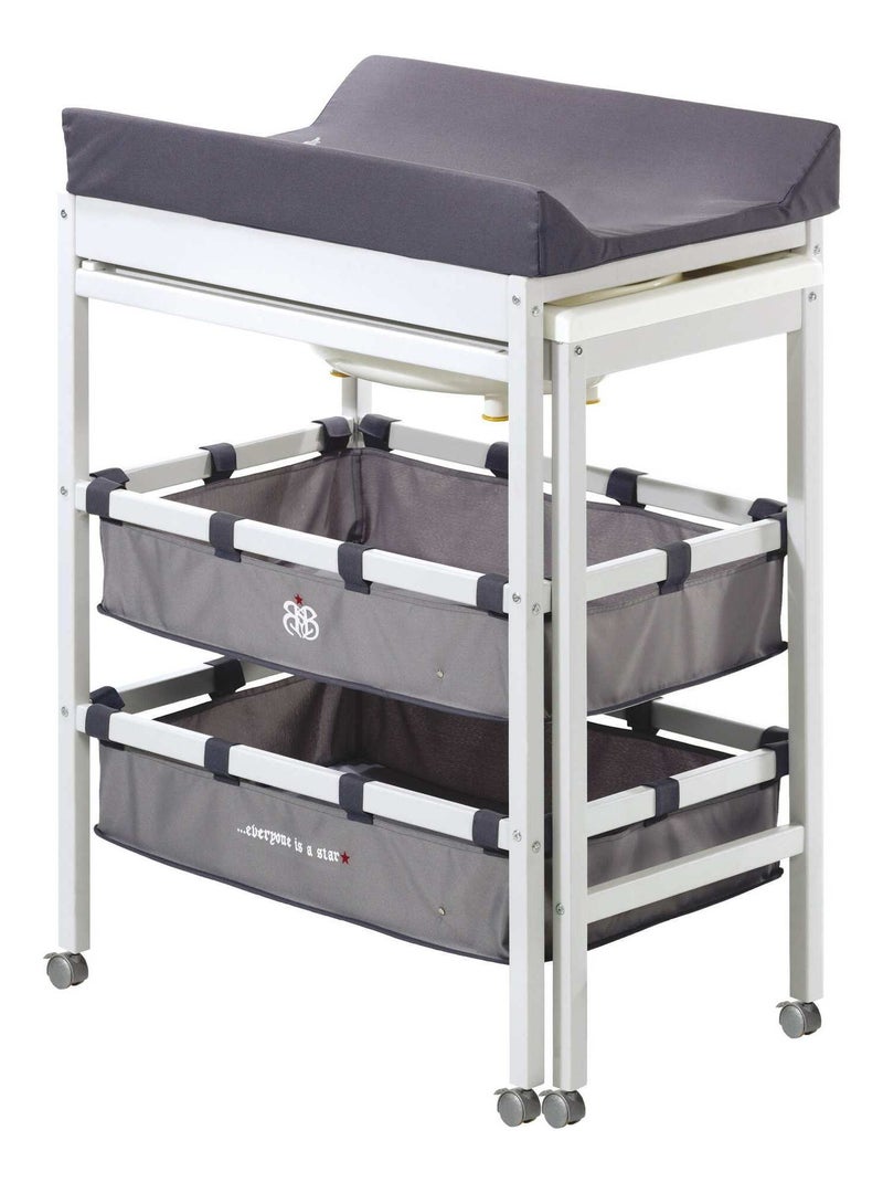 ROBA Table À Langer Avec Baignoire + Matelas À Langer "Rock Star Baby" - Blanc/Gris Gris - Kiabi