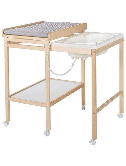 ROBA Table à Langer + Baignoire Extensible + Matelas - 1 Compartiment - Bois Naturel - Kiabi