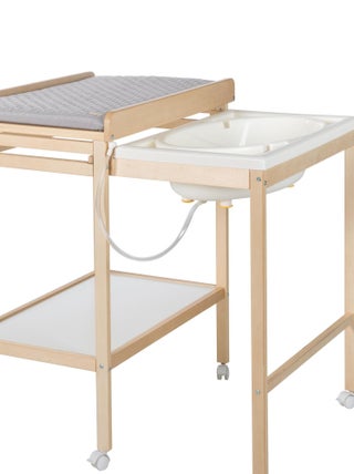 ROBA Table à Langer + Baignoire Extensible + Matelas - 1 Compartiment - Bois Naturel