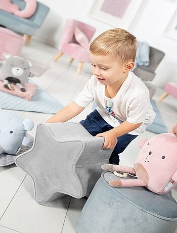 ROBA Tabouret en Forme d'Étoile pour Chambre Enfant "Lil Sofa" - en Velours Doux - Gris