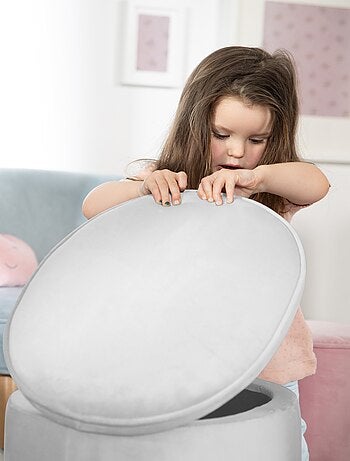 ROBA Tabouret Ovale en Velours pour Chambre Enfant "Lil Sofa" - Avec Coffre de Rangement - Gris