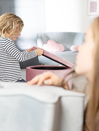 ROBA Tabouret Ovale en Velours pour Chambre Enfant "Lil Sofa" - Avec Coffre de Rangement - Gris