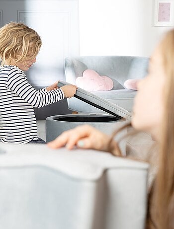 ROBA Tabouret Ovale en Velours pour Chambre Enfant "Lil Sofa" - Avec Coffre de Rangement - Gris