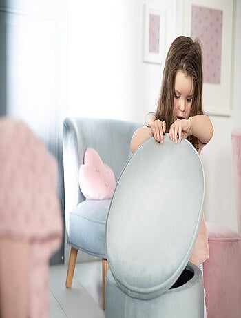 ROBA Tabouret Ovale en Velours pour Chambre Enfant "Lil Sofa" - Avec Coffre de Rangement - Gris