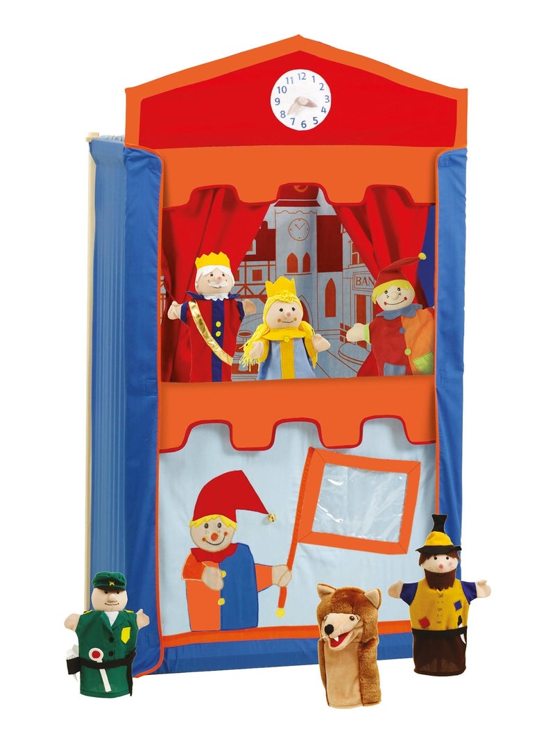 ROBA Théâtre de Guignol pour Enfant + 6 Marionnettes à Main - en Bois et Tissu - Multicolore N/A - Kiabi