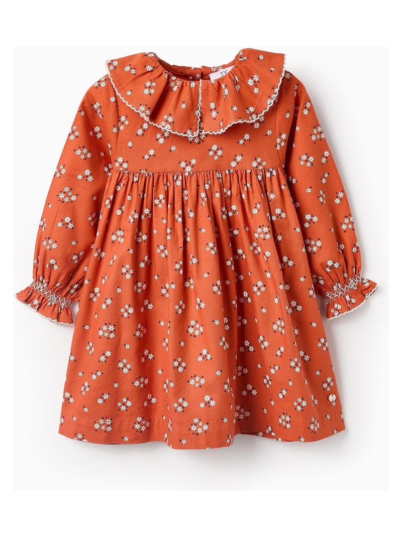 Robe 100% coton, floral, avec volants FRENCH CONNECTION Orange clémentine - Kiabi