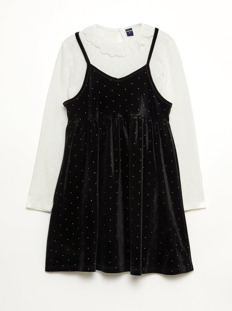 Robe 2 en 1 en velours avec strass Noir - Kiabi