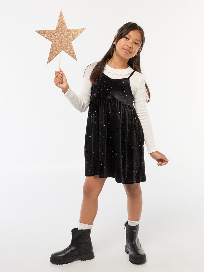 Robe 2 en 1 en velours avec strass Noir - Kiabi