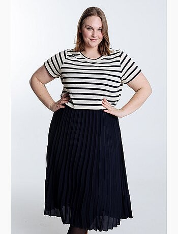 Robe 2 en 1 marinière et bas plissé PAPRIKA