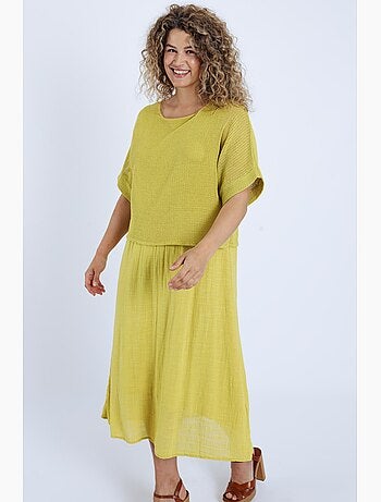 Robe 2en 1 en gaze de coton unie PAPRIKA