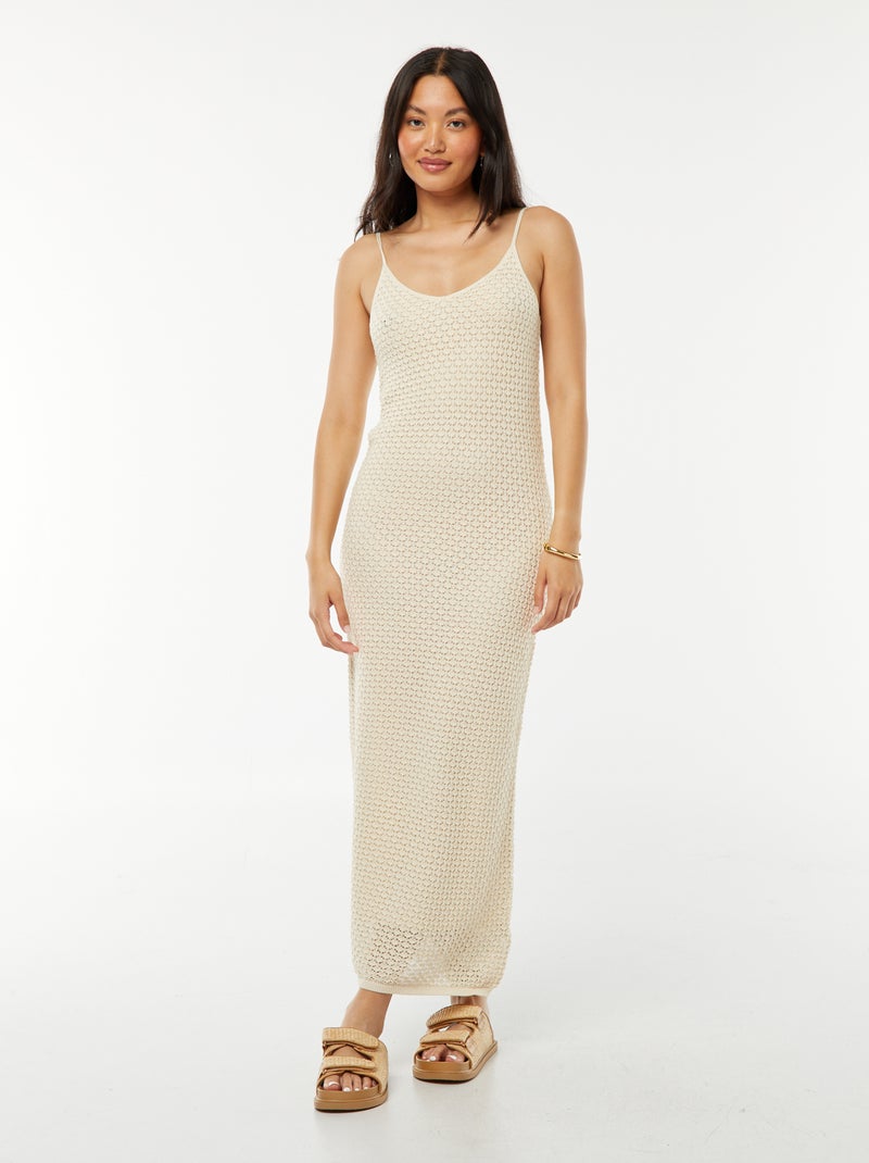 Robe à bretelles coupe midi en crochet Beige - Kiabi