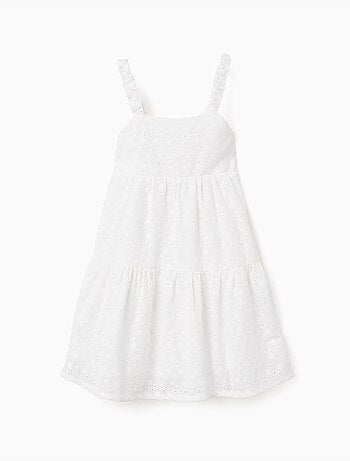 Robe à bretelles en coton avec broderie anglaise