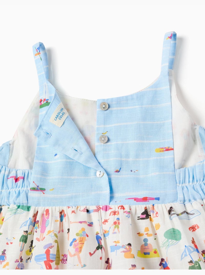 Robe à bretelles en coton avec imprimé Carolina Celas x Zippy Blanc - Kiabi